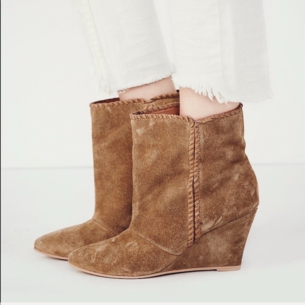 Distressed Stitched Boho Wedge Boots - Picture 2 of 5